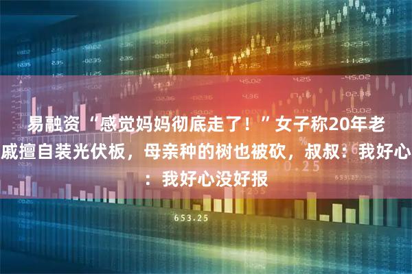 易融资 “感觉妈妈彻底走了！”女子称20年老宅被亲戚擅自装光伏板，母亲种的树也被砍，叔叔：我好心没好报